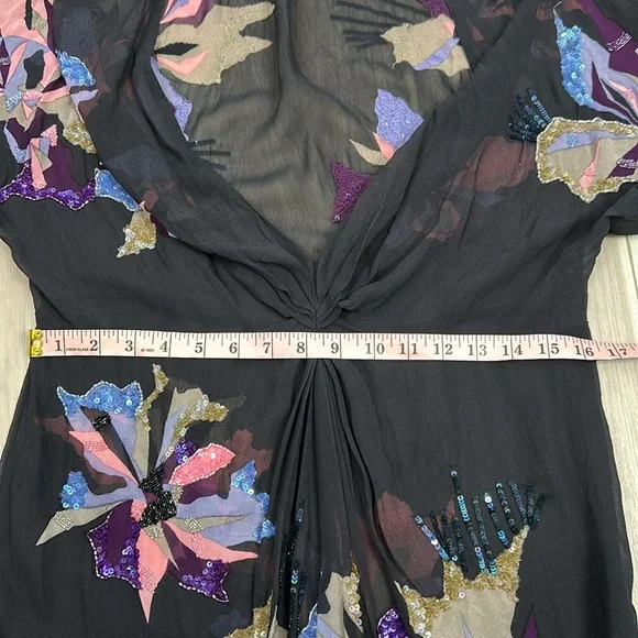 All Saints spitalfields sequin 100% silk sheer mini dress size 14 - Picture 9 of 11